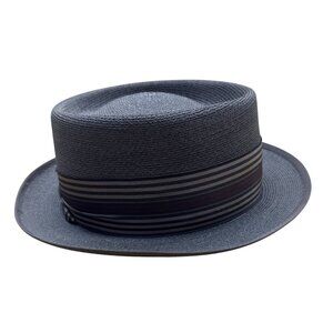 Vintage Men's Dobbs Fifth Ave NY Gray Straw Fedora Hat With Striped Band One Siz